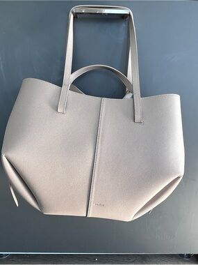 Polène Neutral Gray Structured Leather Tote